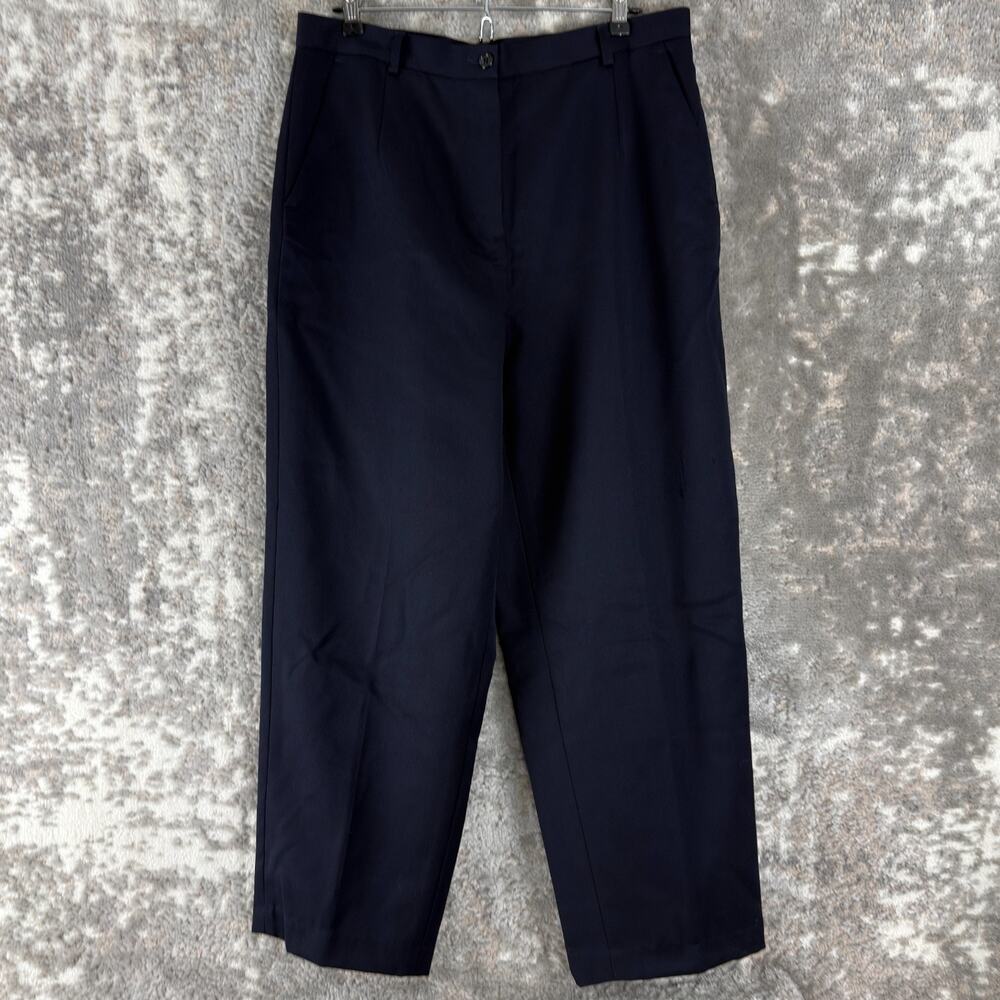 LL Bean Petite Size 14P Wool‎ Straight Leg Minimalist Pants Navy Button Zip